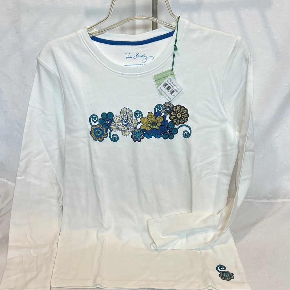 Vera Bradley Medium Mod Floral Blue Long Sleeve Tee New